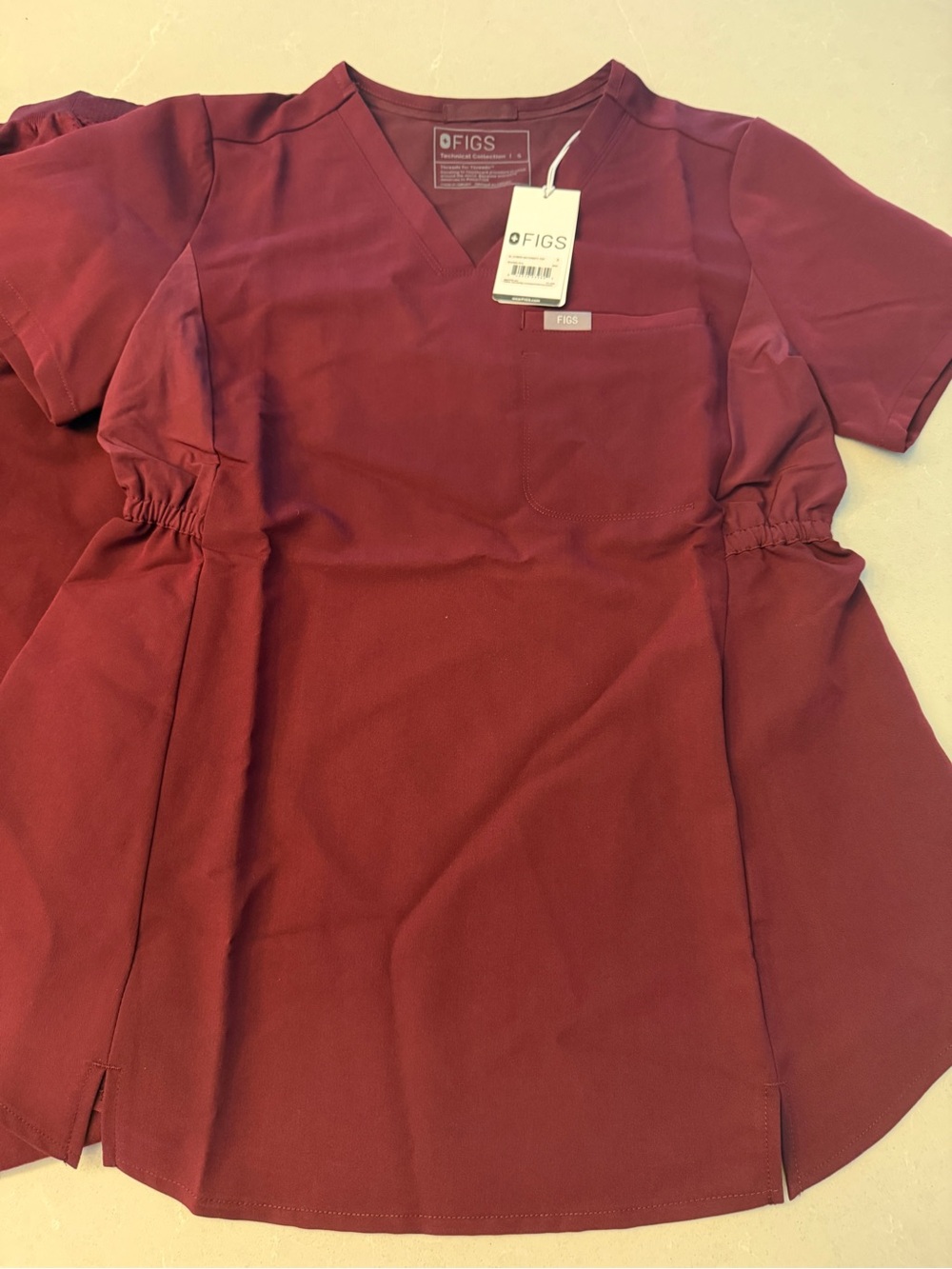 FIGS Women's V-Neck Maternith Scrub Top in Burgundy